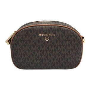 Michael Kors Brown Monogram Coated Canvas Jet Set Oval Crossbody
